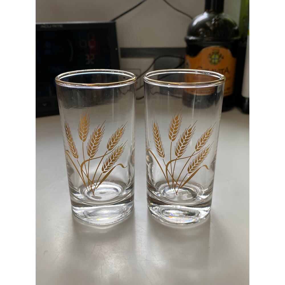 Pair of Golden Wheat Homer Laughlin 4 Oz. Juice Glasses